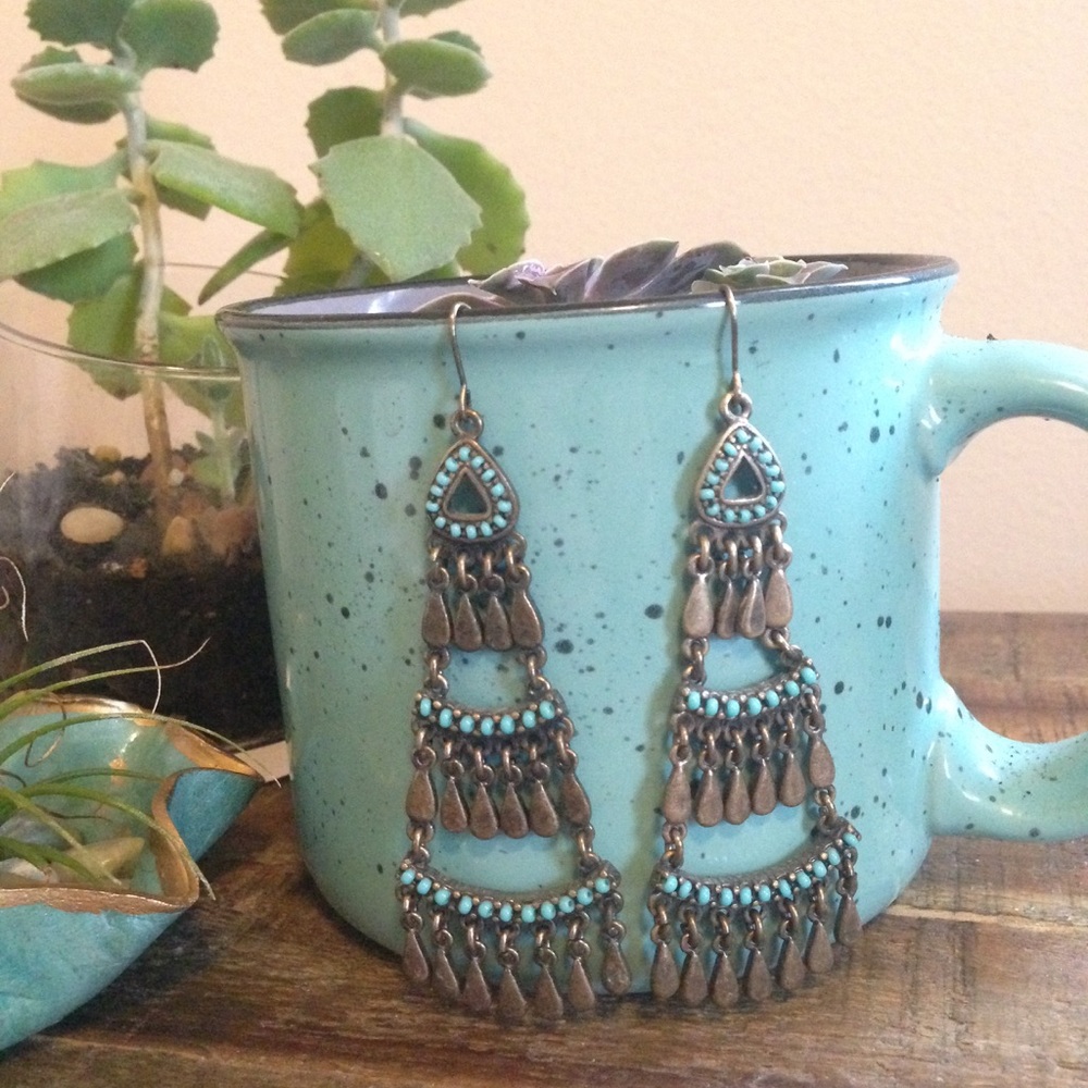 Turquoise tribal dangling earrings